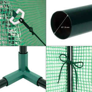 Detailaufnahme ECD Germany Foliengewächshaus: Folie, Rohrrahmen (1,9cm), Verbinder, Befestigung.