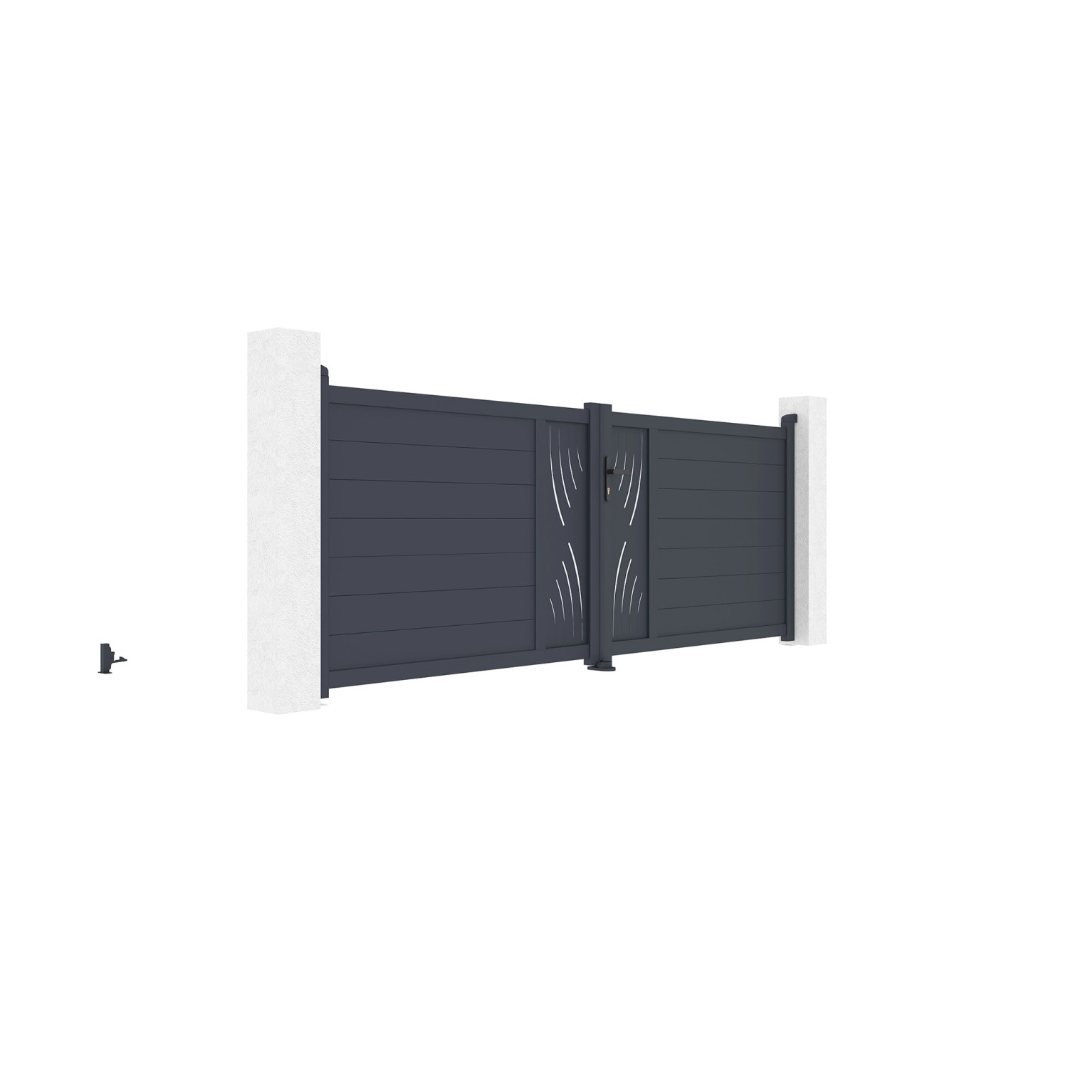 Graues Casanoov Flügeltor Veleta 3,5 m aus Aluminium mit Motorisierung.