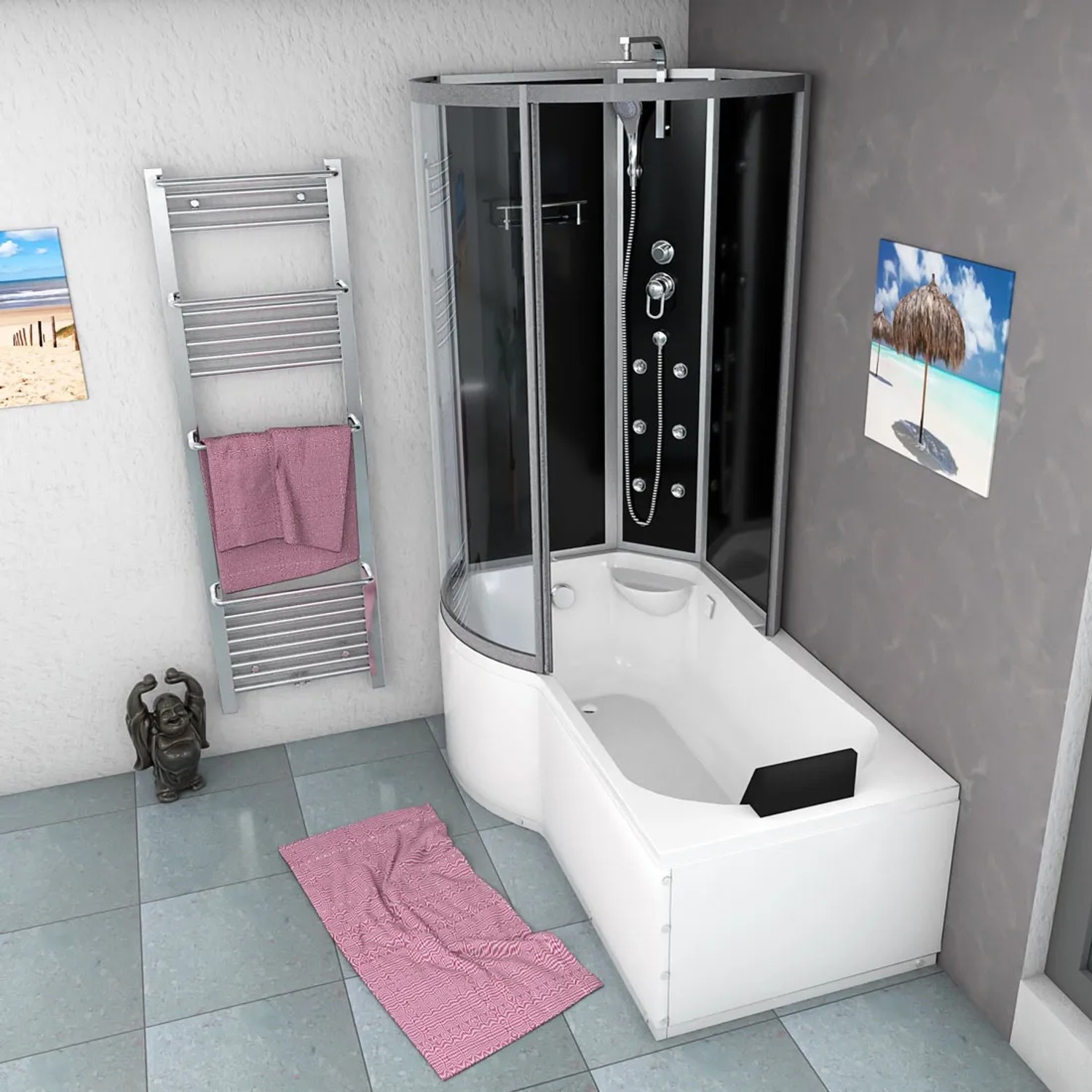 AcquaVapore Duschtempel 100x170 mit Badewanne und schwarzer Duschkabine.