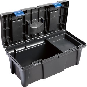 Offener LUX Werkzeugkoffer mit Organizer, 52x25x22cm, entnehmbarer Werkzeugträger.