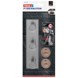 Tesa Powerbutton Hakenleiste Classic aus Edelstahl für Bad und Küche, bis 12kg belastbar.