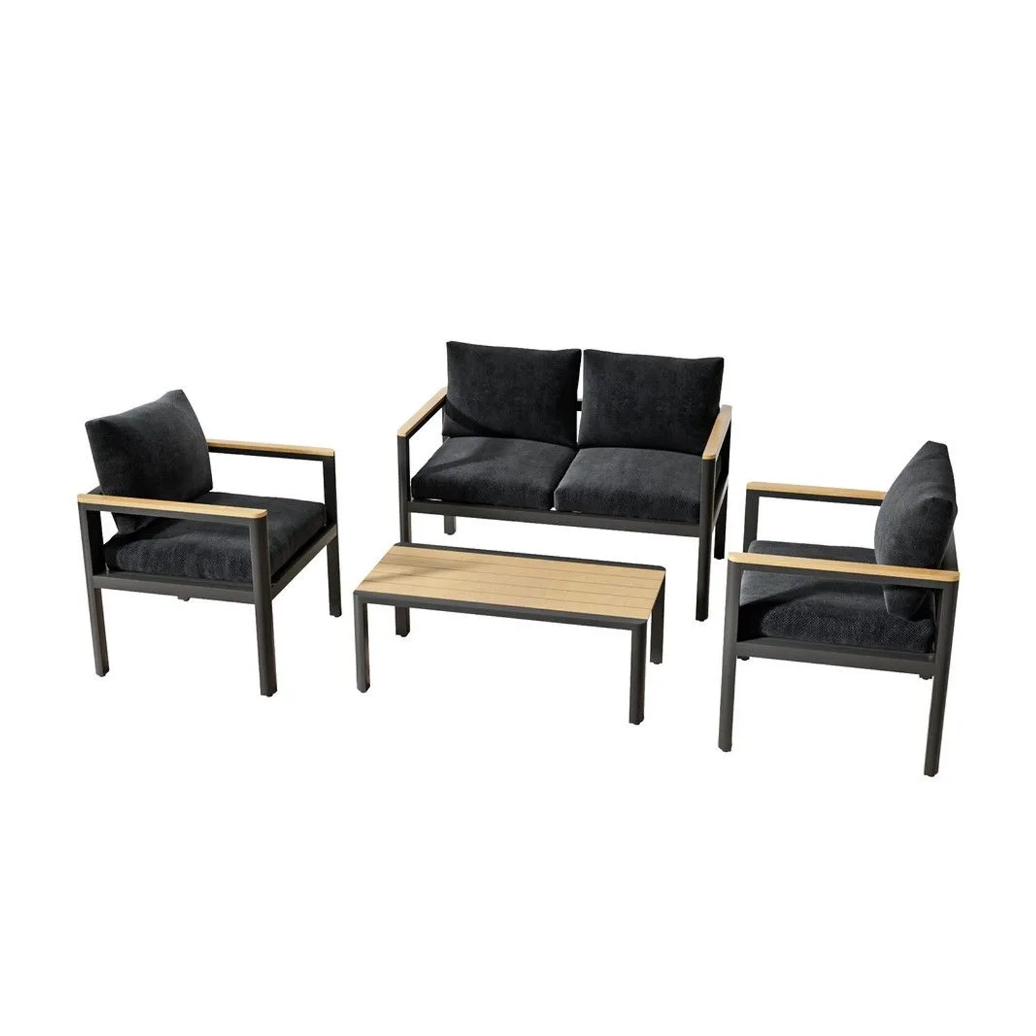 Thumbnail - RICHLY Gartenmöbel Set Aluminium Balkonmöbel Polywood Tischplatte für 4 Personen Schwarz