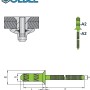 Abbildung einer GOEBEL 500 Edelstahl A2 Blindniete 4,0 x 10,0 mm mit Senkkopf. Detailzeichnung.