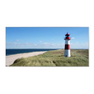 Magnettafel mit Leuchtturm Motiv, 78x37cm. Silberne Magnetwand für Notizen und Fotos, inkl. 4 Magnete.