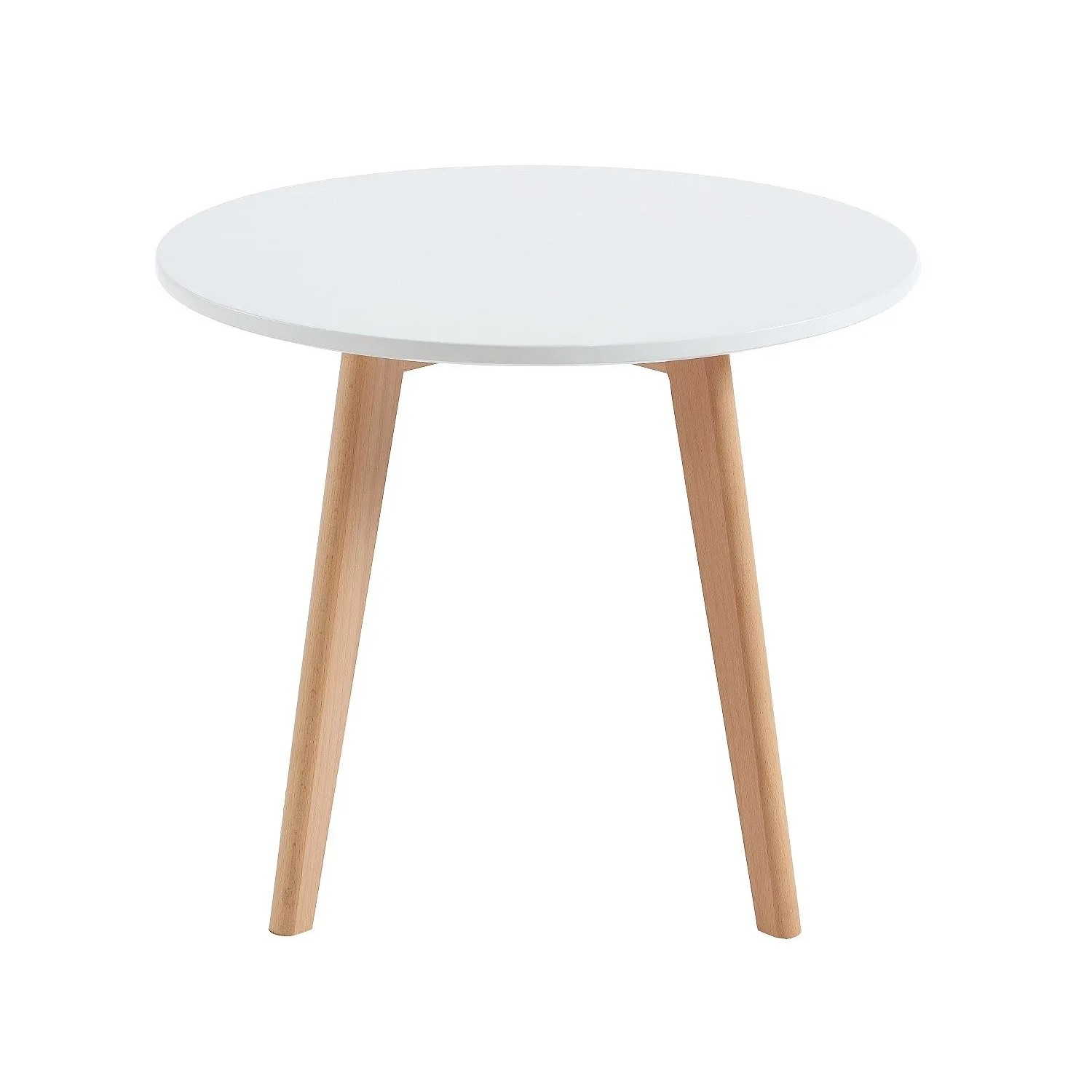 Runder weißer Kindertisch Louloune mit hellen Holzbeinen im skandinavischen Design.