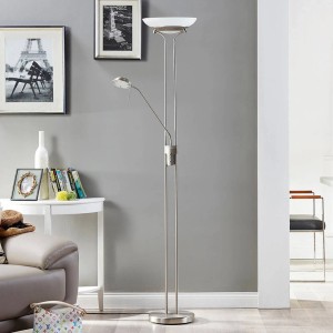 Dimmbare Lindby LED Stehlampe Yveta aus Alu, 2-flammig für Wohnzimmer.