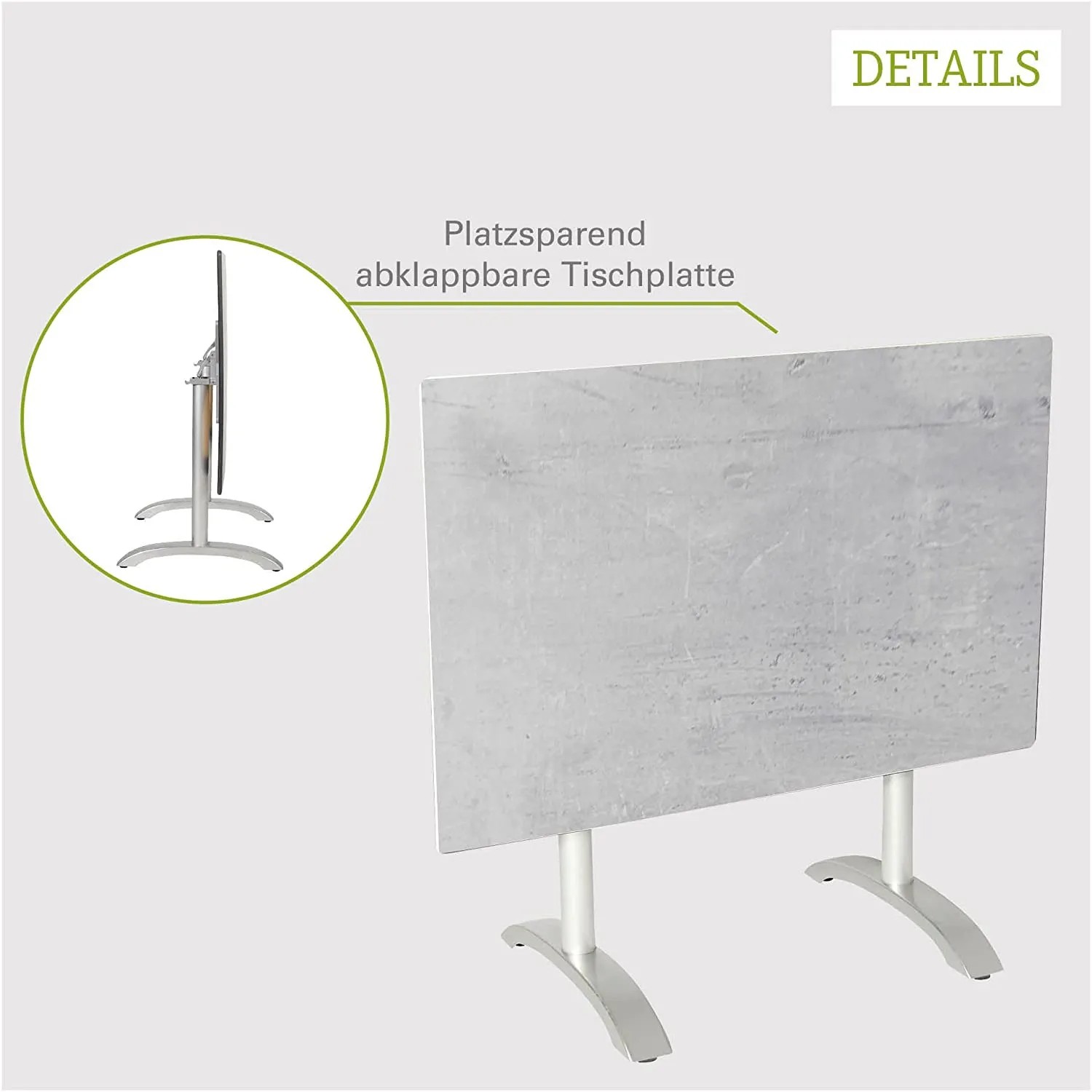 Acamp Klapptisch, rechteckig, Platin-Cemento, 120x80 cm, mit platzsparender Klappfunktion.