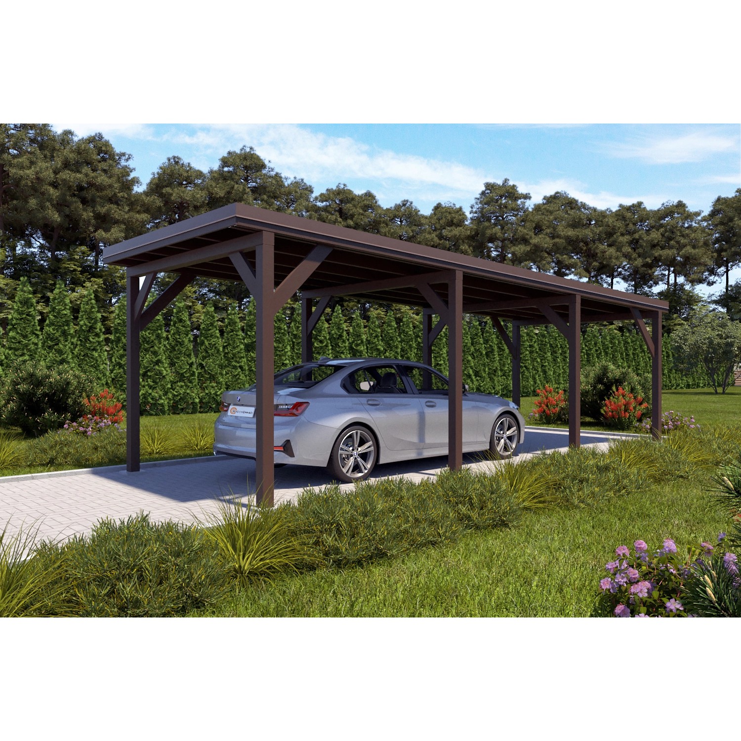 Holzbrüder Carport Ralf 26m² Graubraun-Dunkelbraun günstig online kaufen