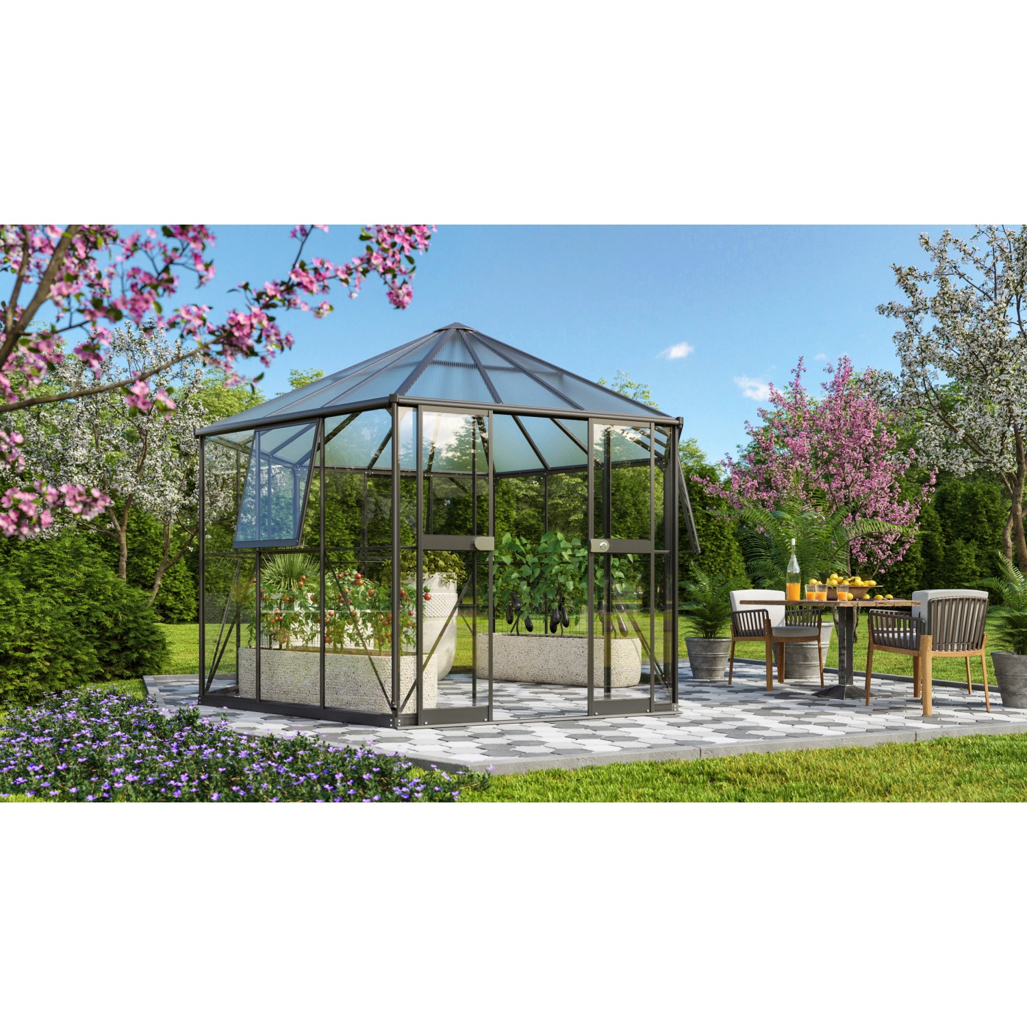 Vitavia Gewächshaus Galaxis 9000 ESG/ HKP Schwarz B 336 cm x T 383 cm günstig online kaufen