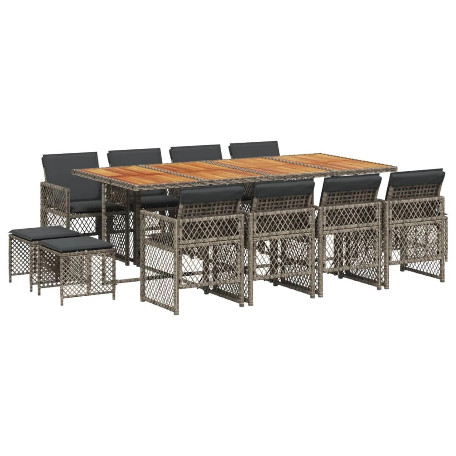 vidaXL 13-Tlg Garten-Essgruppe mit Kissen Grau Poly Rattan 3210806 günstig online kaufen