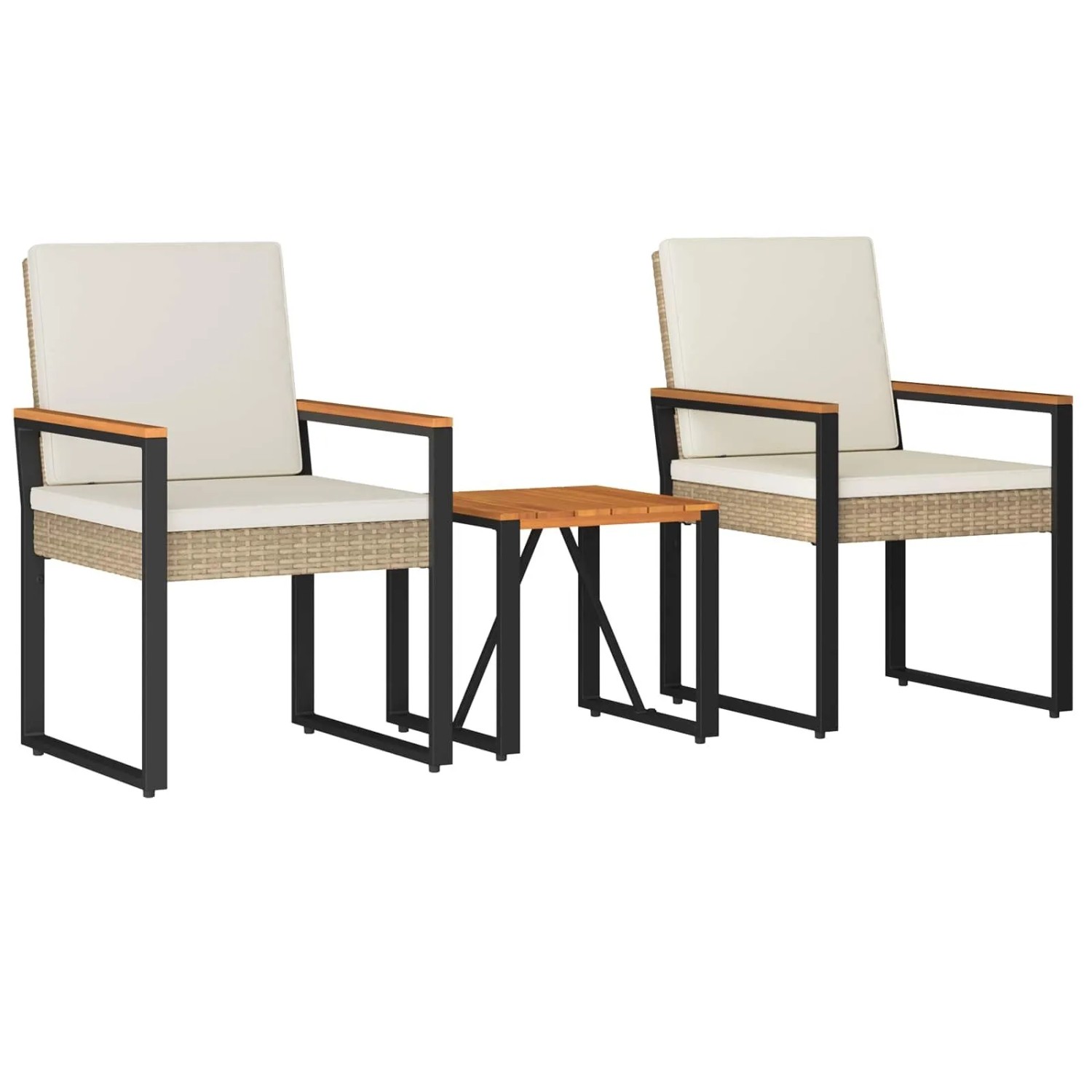 vidaXL Gartenmöbel Set 3-Tlg Beige und Cremeweiß Poly-Rattan 42025333