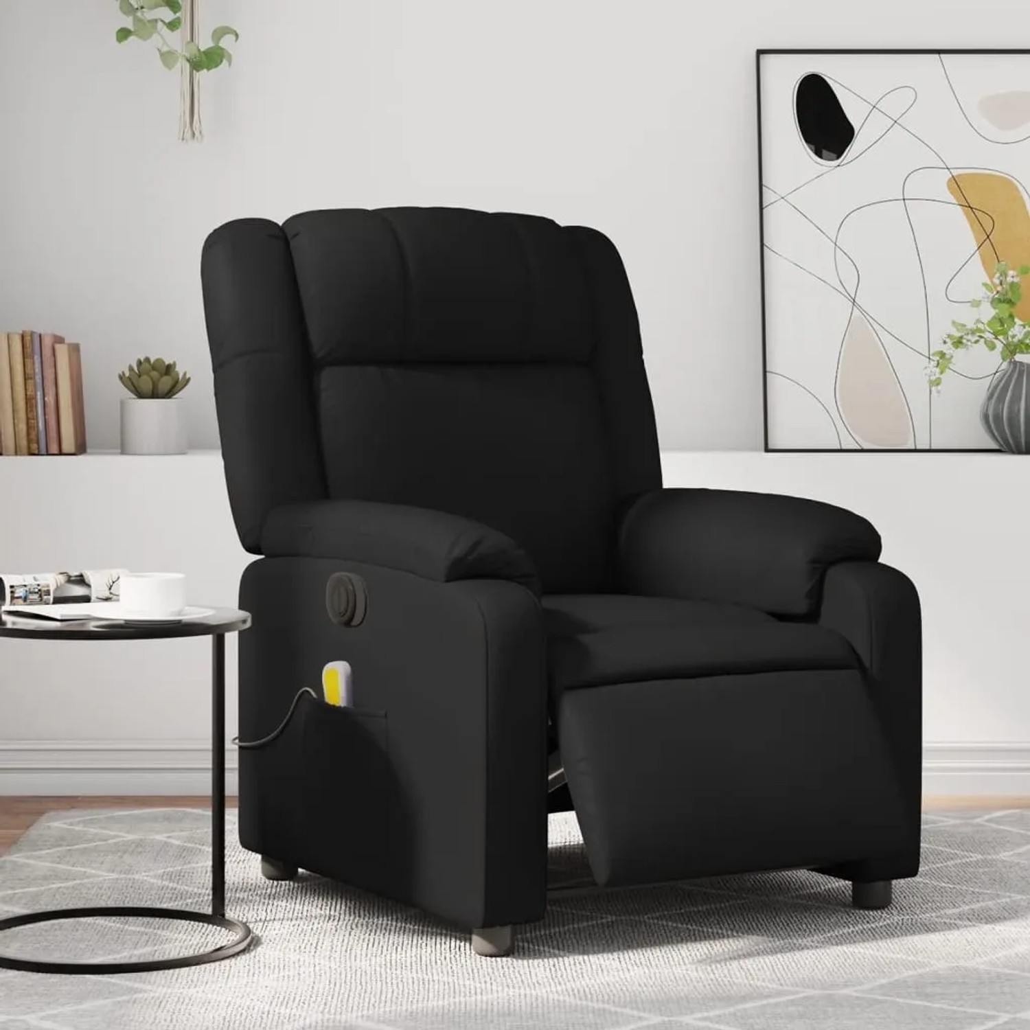 Schwarzer vidaXL Massagesessel Modell 10 aus Kunstleder mit elektrischer Liegefunktion.