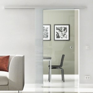 Levidor Glasschiebetür-Set, 65x205 cm, Klarglas, Aluminium, Griffmuschel. Raumansicht.