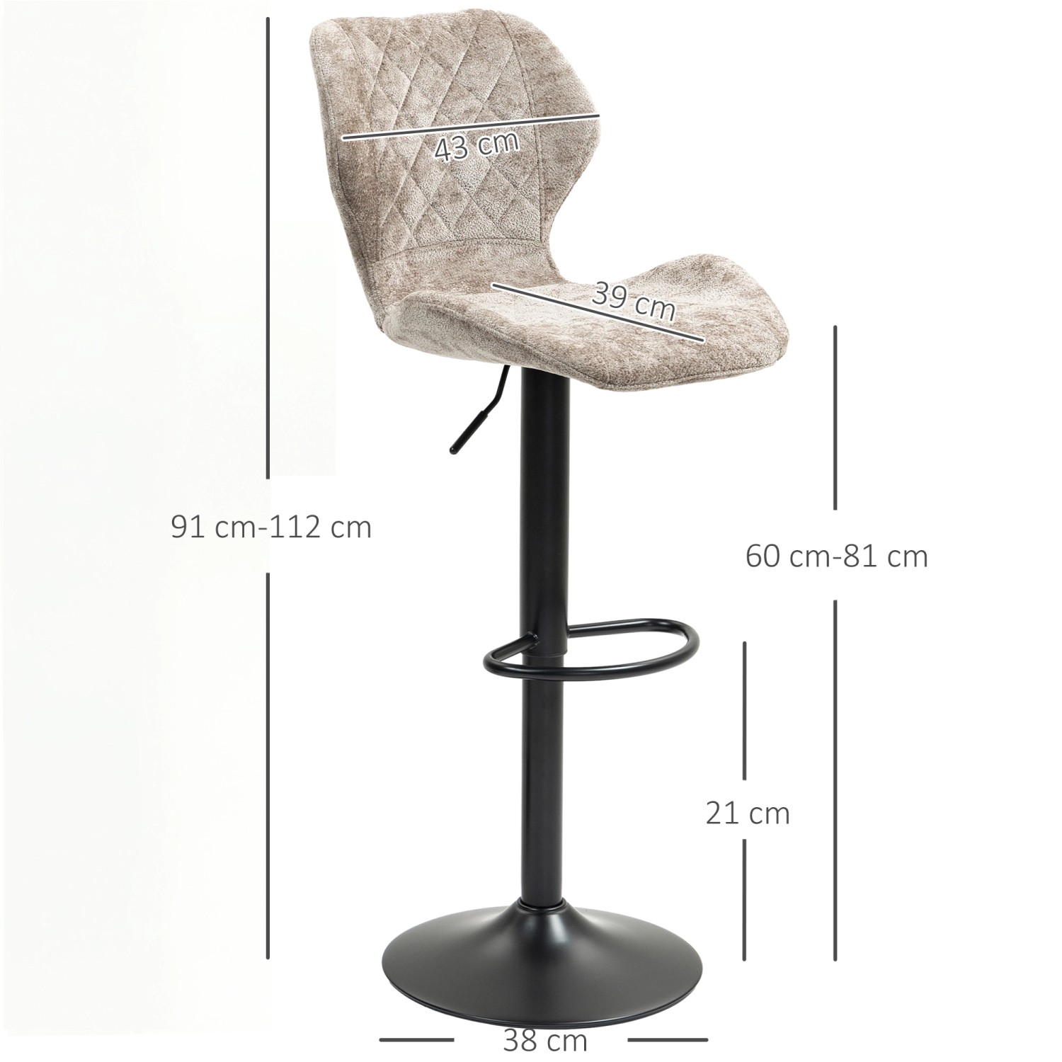 Brauner HOMCOM Barhocker mit Lehne, höhenverstellbar und drehbar, mit Fußstütze.