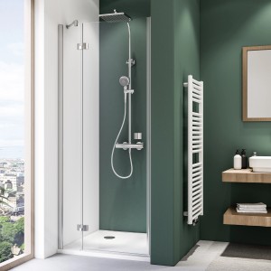 Breuer Espira Drehtür, Nische, Anschlag links, Chrom, Mastercarré Glas, 80 cm. Duschtür im Badezimmer.