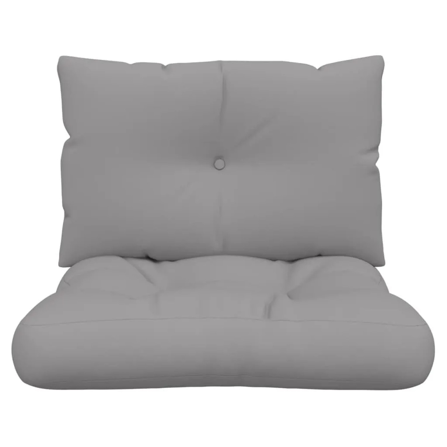 Graues 2-tlg. Palettenkissen-Set aus Stoff: Sitzkissen und Rückenkissen mit Knopf. Ideal für Gartenmöbel & Outdoor.