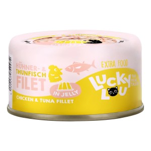 Lucky Lou Katzen-Nassfutter Thunfisch & Hühnchen in Jelly, 70g Dose.