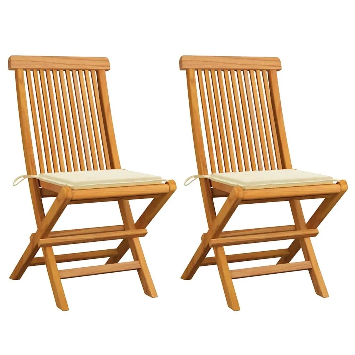 vidaXL Gartenstühle mit Cremeweißen Kissen 2 Stk Massivholz Teak 3062462
