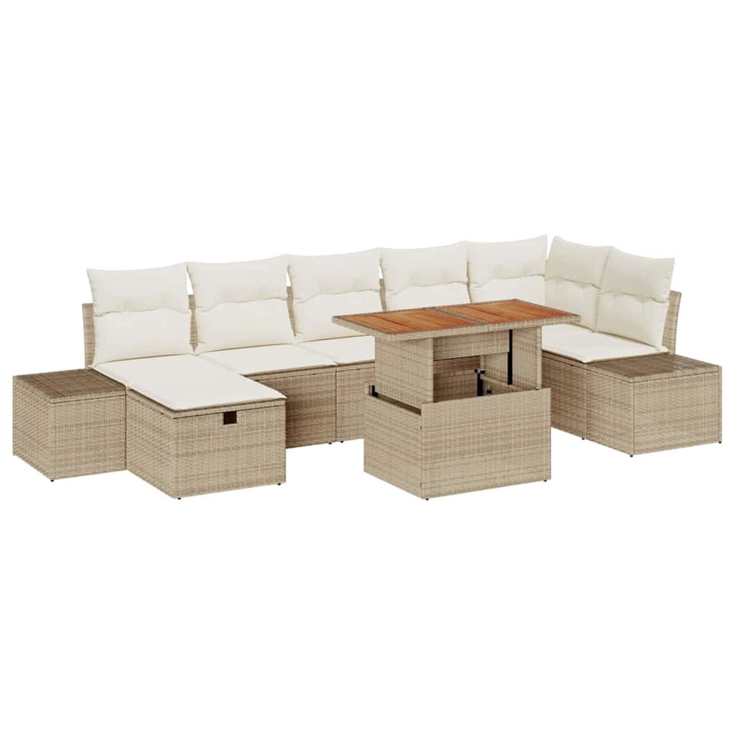 vidaXL Garten-Sofa-Set mit Kissen mit Speicher 8-Tlg Beige Poly Rattan 3360 günstig online kaufen