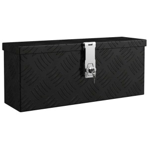 DELUKE Aluminiumbox Mit Deckel Abschließbar Alubox Deichselbox Alu Anhängerbox Werkzeugkiste Transportbox Metallkiste 50x15x20,5cm Schwarz
