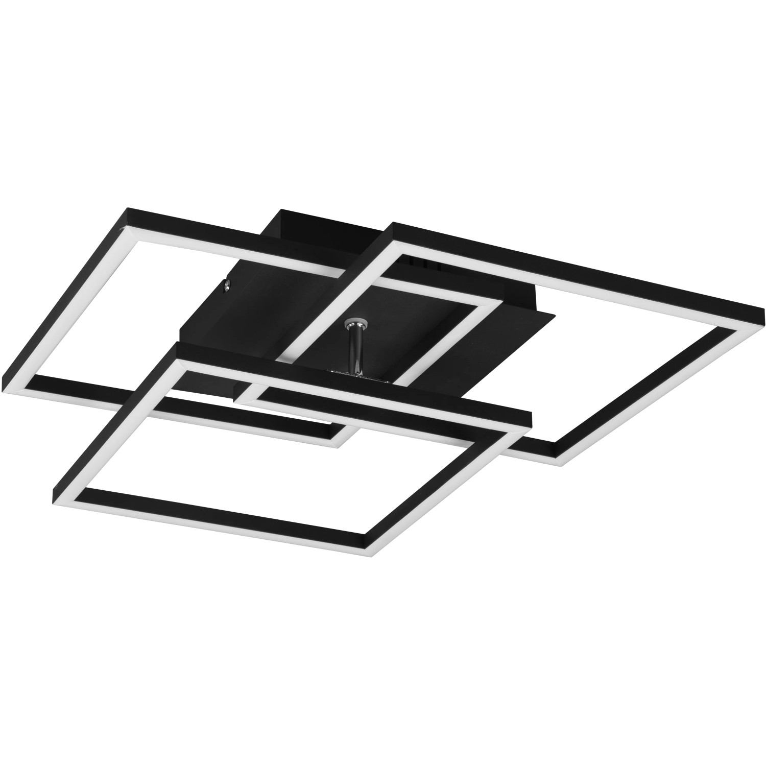Dimmbare LED-Deckenleuchte Mobile, 28W, schwarz matt, mit verschachtelten Quadraten.