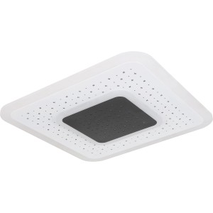 Quadratische, dimmbare LED-Deckenleuchte Gisell, weiß matt mit schwarzem Akzent.
