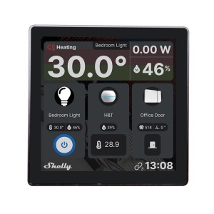 Schwarzes Shelly Wanddisplay Android zur Steuerung der Hausautomation.