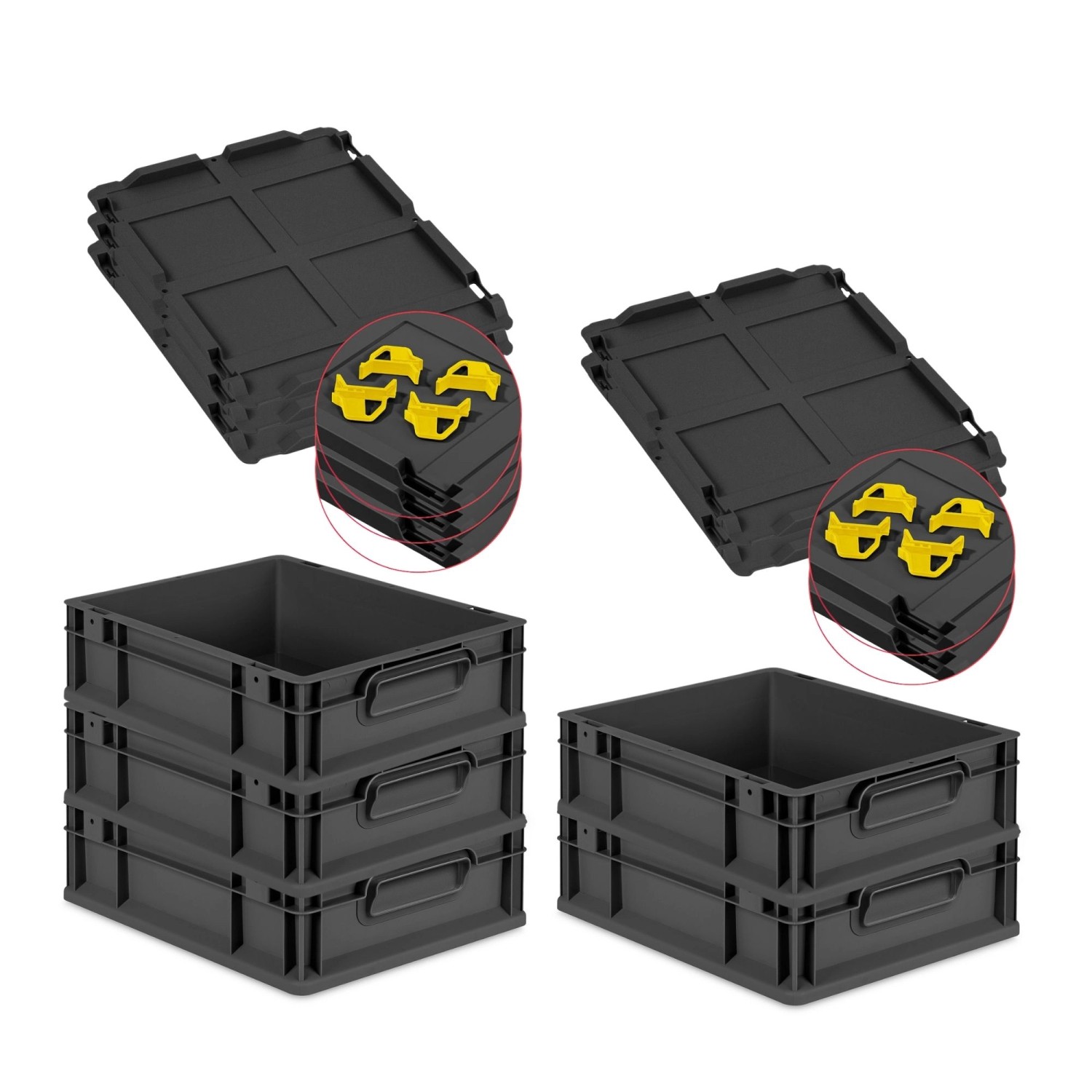 PROREGAL SparSet 5x Eurobox Nextgen Grip Mit Auflagedeckel Und Gelben Versc günstig online kaufen