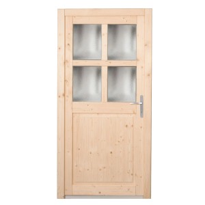 Unbehandelte Panto Nebeneingangstür NET 502 aus Holz mit Lichtausschnitt und Ornamentglas.