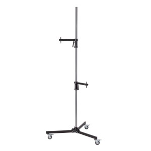 Walimex Pro Rollstativ, schwarz-silber, mit 2 Klemmhaltern und Rollen für Fotostudio-Beleuchtung. Höhenverstellbar.