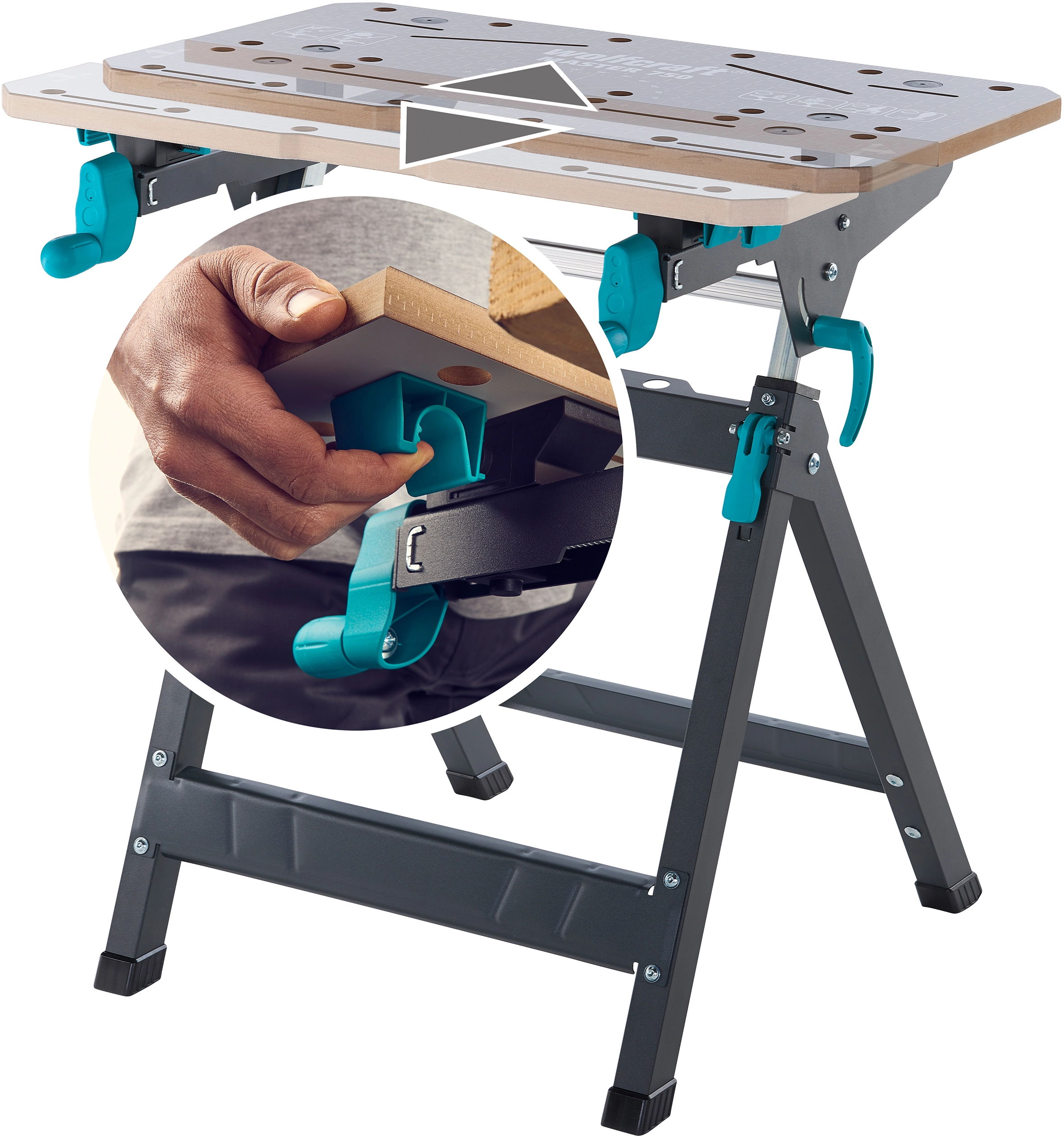wolfcraft MASTER 750 ERGO Clamping and Machine Table I 6871000 I  Height-adjustable clamping and machine table