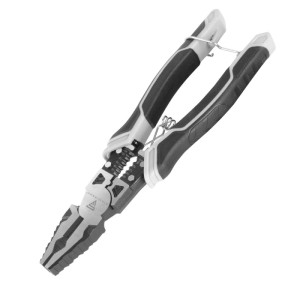 STAHLWERK Kombizange, schwarz-grau, mit ergonomischen Griffen, vereint Flachzange, Seitenschneider, Abisolier- und Crimpzange.