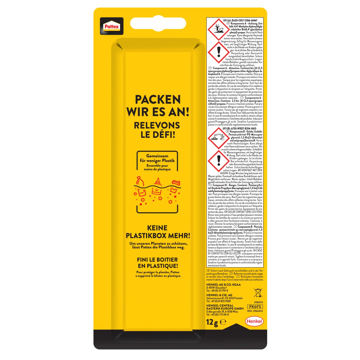Pattex Kraft-Mix Extrem Fest Transparent, 11ml, 2-Komponenten-Kleber für höchste Belastungen.