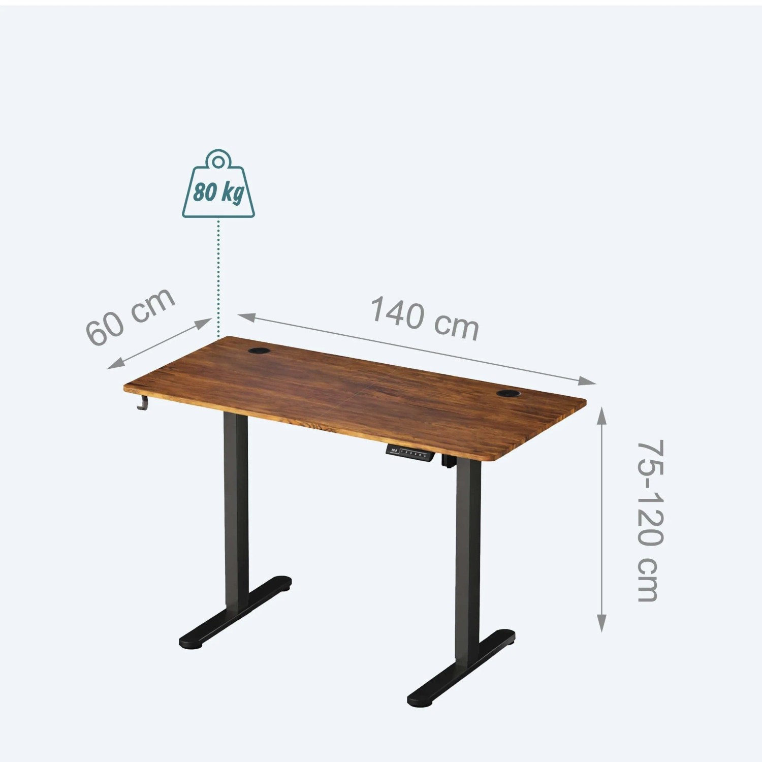 Relaxdays Schreibtisch Stahl Schwarz Höhenverstellbar Mit LED Display 140 cm x 60 cm_4