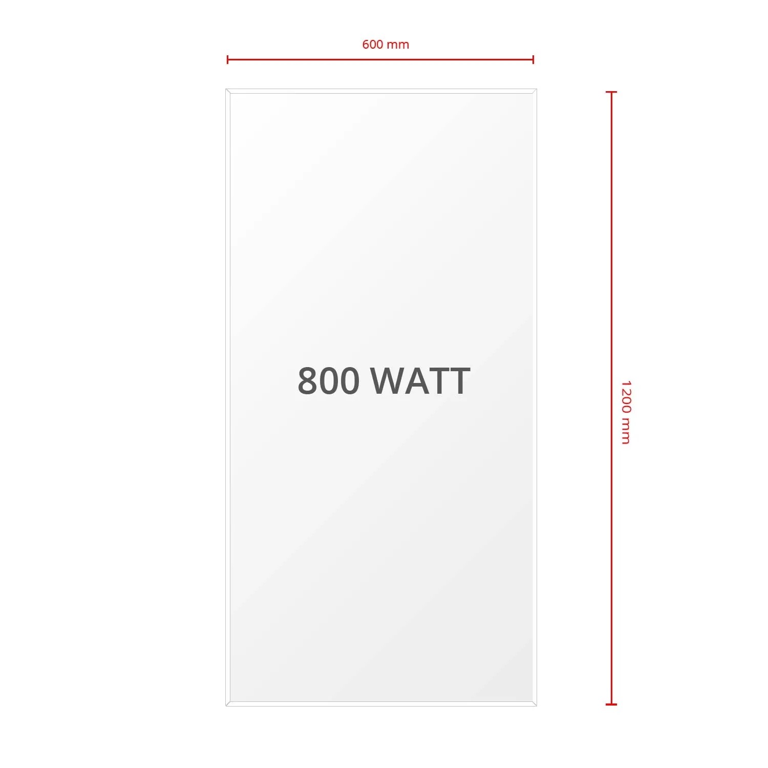Mephisto Infrarotheizung, 800W, mit Maßangaben (600x1200mm). Wand-, Decken- oder Standheizung.