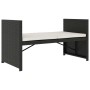 Schwarze vidaXL Gartenbank aus Rattan mit cremefarbener Auflage, Teil eines Lounge-Sets.