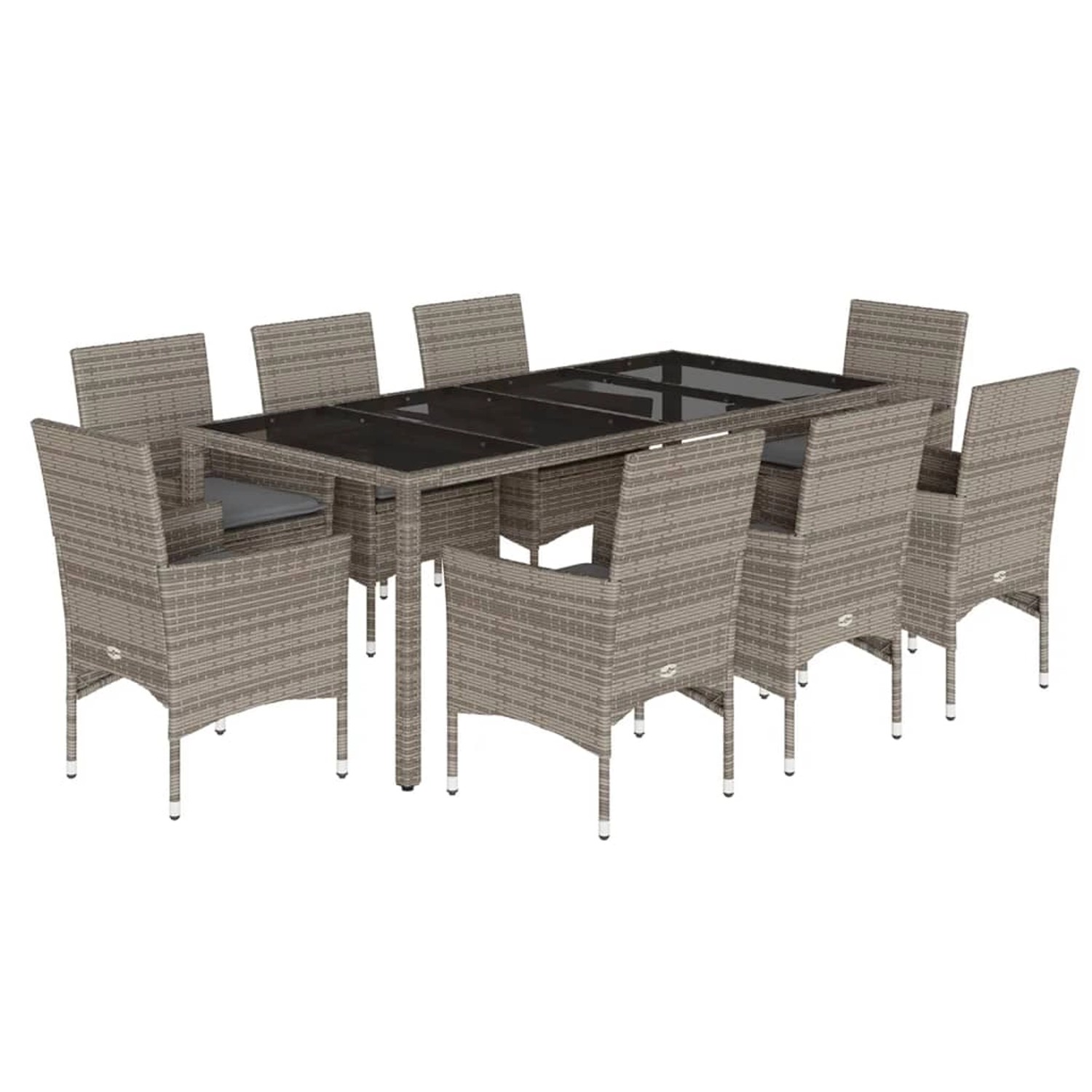 vidaXL 9-Tlg Garten-Essgruppe mit Kissen Grau Poly Rattan und Glas 3278560 günstig online kaufen