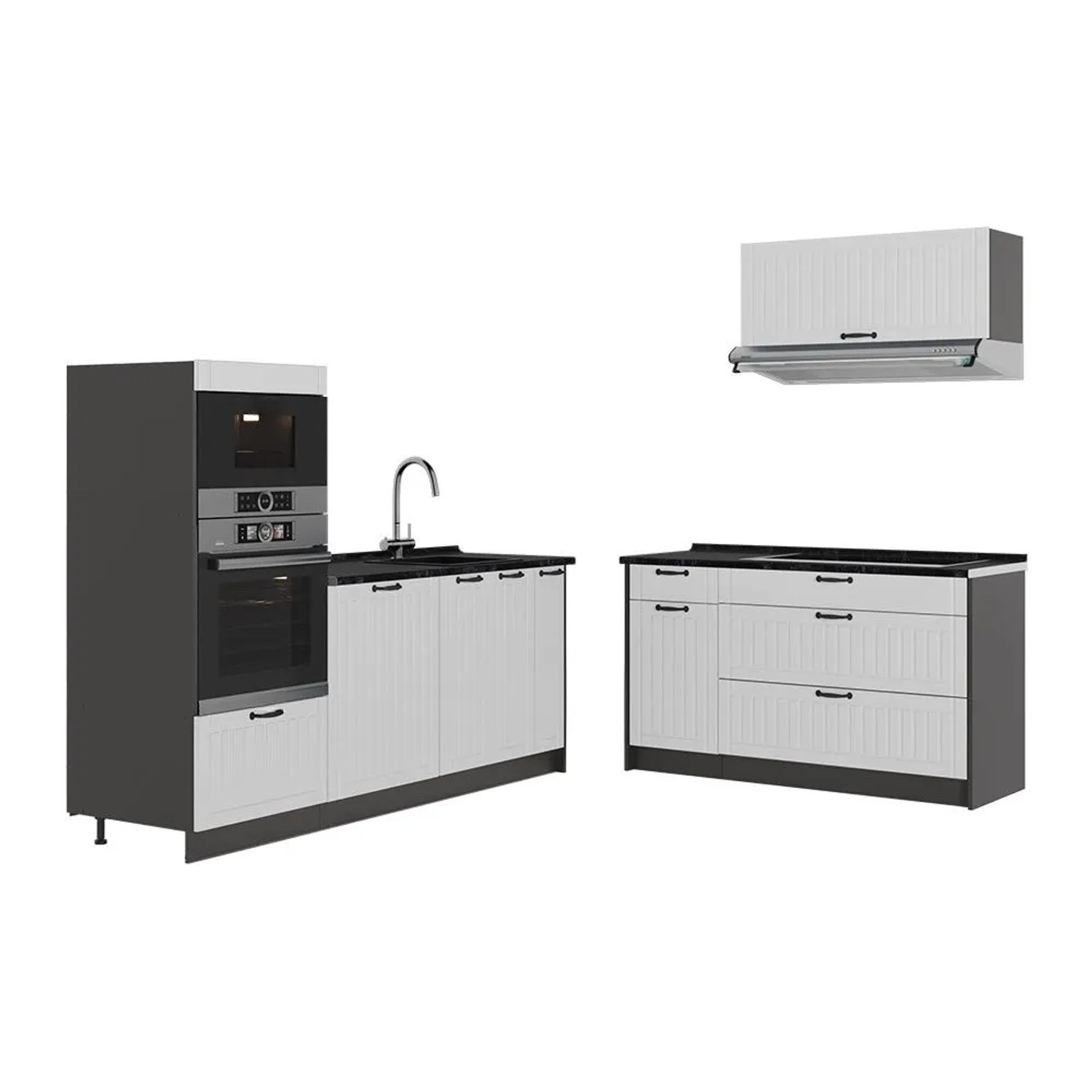 Vicco Küchenzeile Fame-Line Weiß Landhaus/Anthrazit 340 x 154 AP Anthrazit Art Nr 63881
