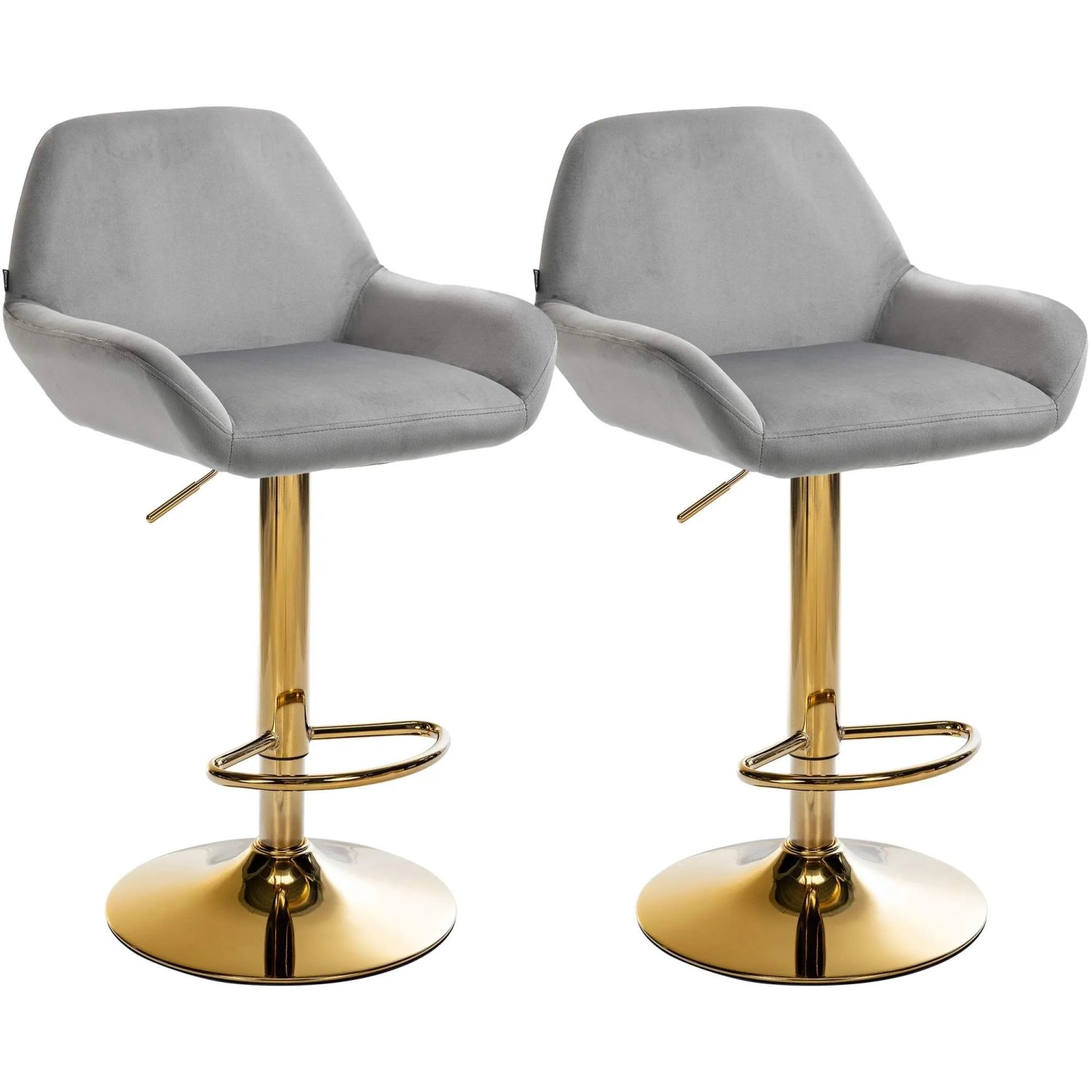 DELUKE 2er Set Barhocker BIKEL Samt Grau 51x52x89cm Gold Barstuhl Höhenverstellbar Mit Lehne Drehbar Tresenhocker Tresenstuhl