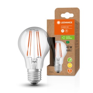 LEDVANCE E27 LED-Lampe in Glühlampenform, 2,5W, warmweiß, mit Verpackung.