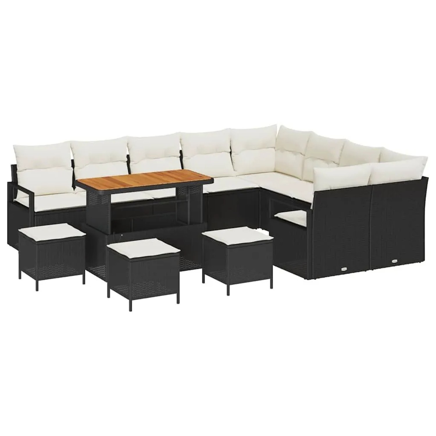 vidaXL Garten-Sofa-Set mit Kissen 13-Tlg Schwarz und Creme 3364520