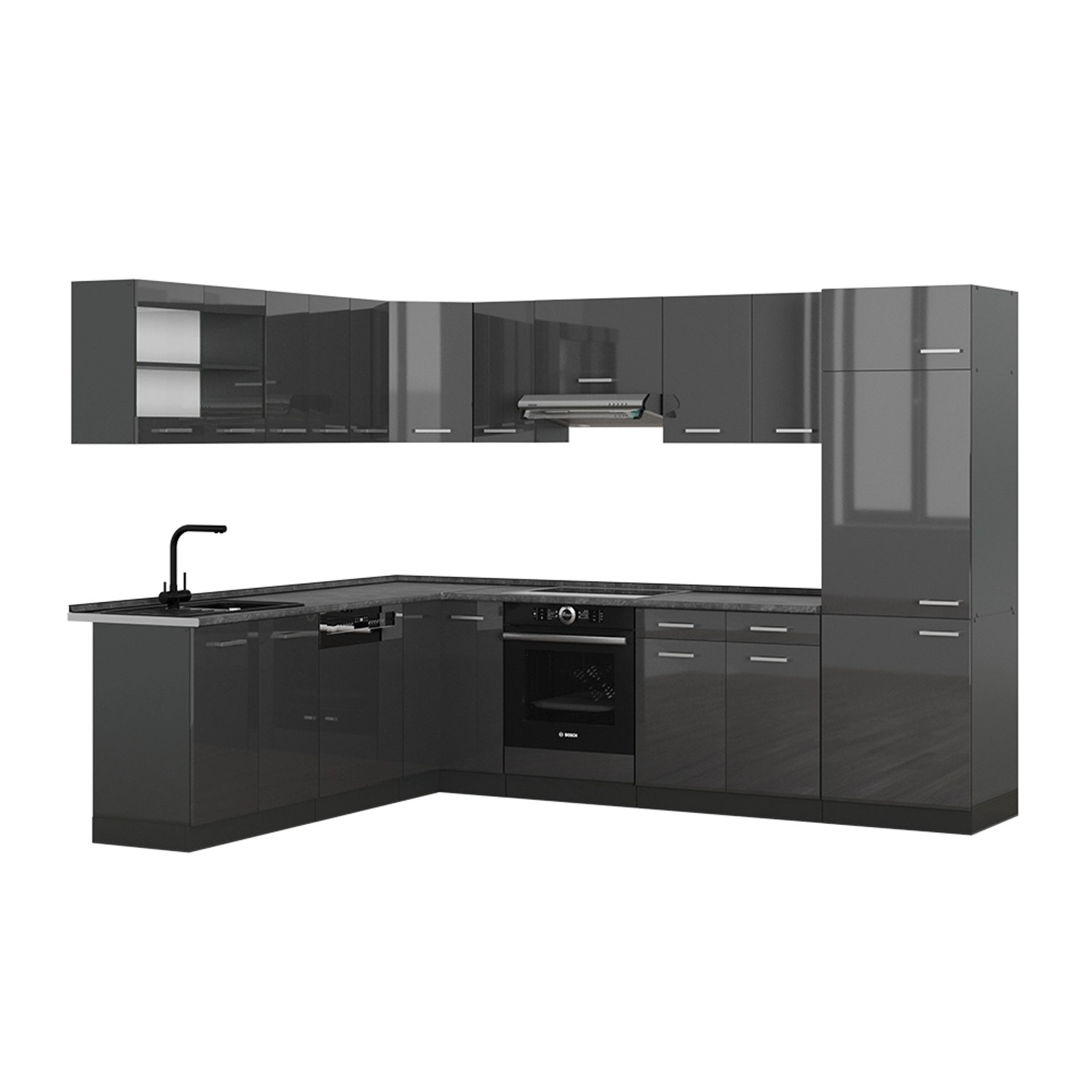 Vicco R-Line Eckküche Anthrazit Hochglanz/Anthrazit 227 x 287 cm AP Anthraz günstig online kaufen