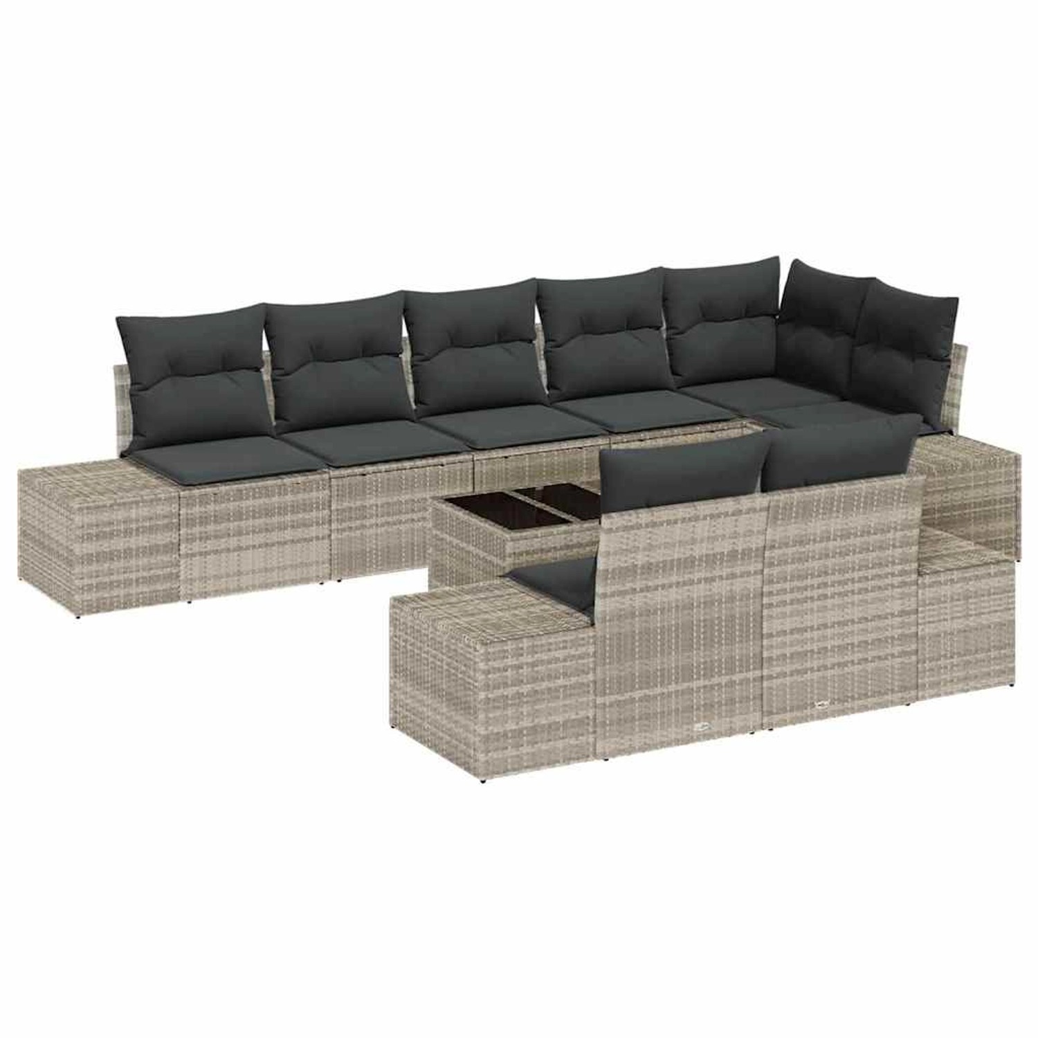 vidaXL Garten-Sofa-Set mit Kissen 9-Tlg Hellgrau Poly Rattan 3347122 günstig online kaufen