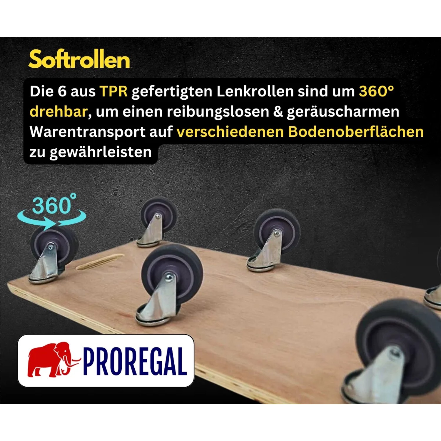 PROREGAL Profi Transportroller Mit 6 Rollen – 300 Kg Traglast, 11x30x68 Cm, Sperrholz, Braun