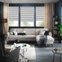 Schöner Wohnen Doppelrollo Tilda, anthrazit, 45x150cm, im Wohnraum mit Couch und Fenster.