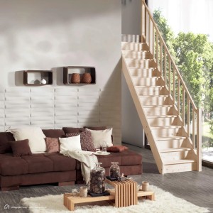 Treppen Intercon Holztreppe Casablanca Raumspartreppe Fichte Massiv Naturbelassen Gerade Mit 80 cm Treppenbreite Einseitiges Geländer Mit Setzstufen