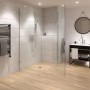 Begehbares, rechteckiges Duschboard 120x120 cm mit waagerechtem Ablauf in modernem Badezimmer.