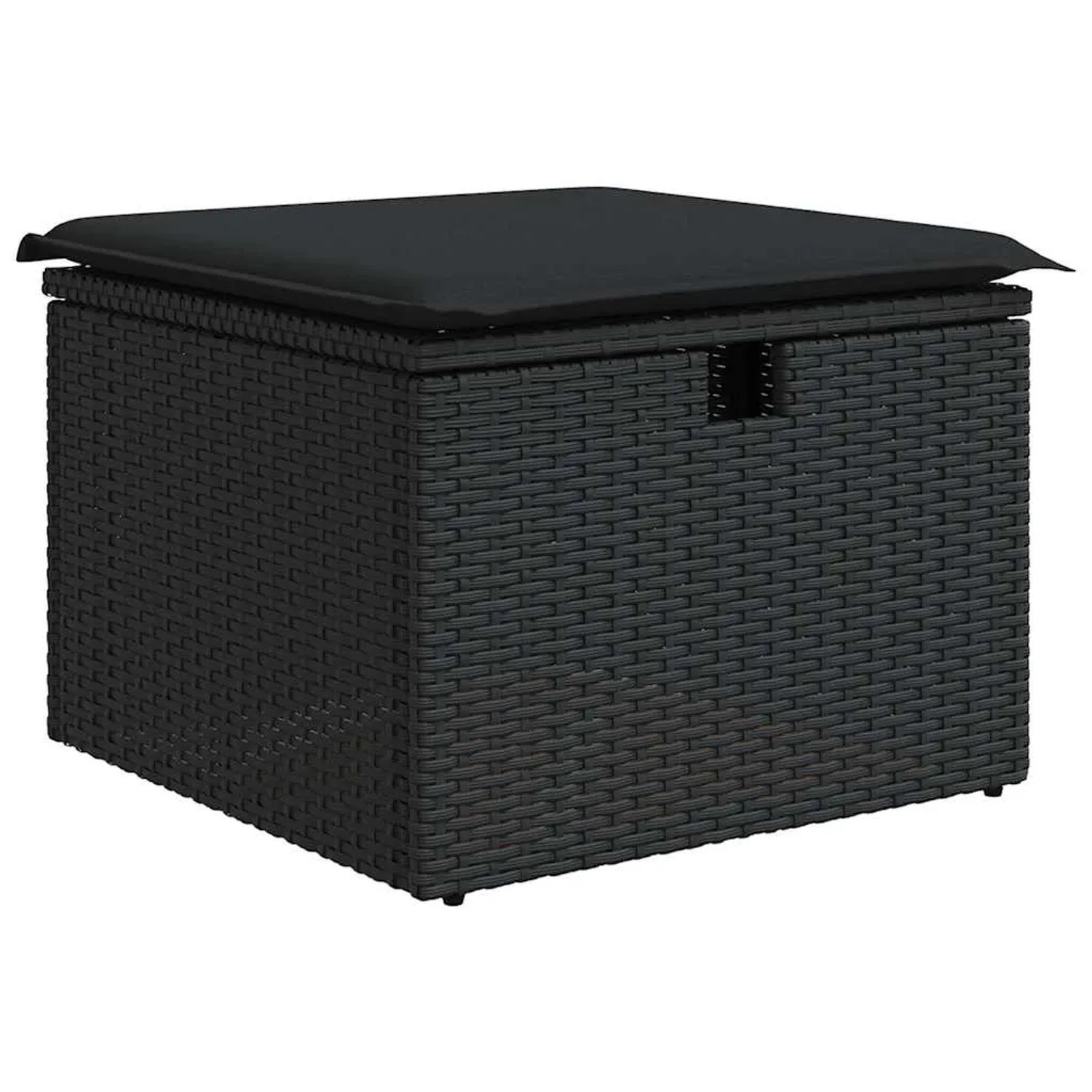 Schwarzer vidaXL Garten-Fußhocker aus Rattan mit Kissen, Teil der Sofagarnitur.