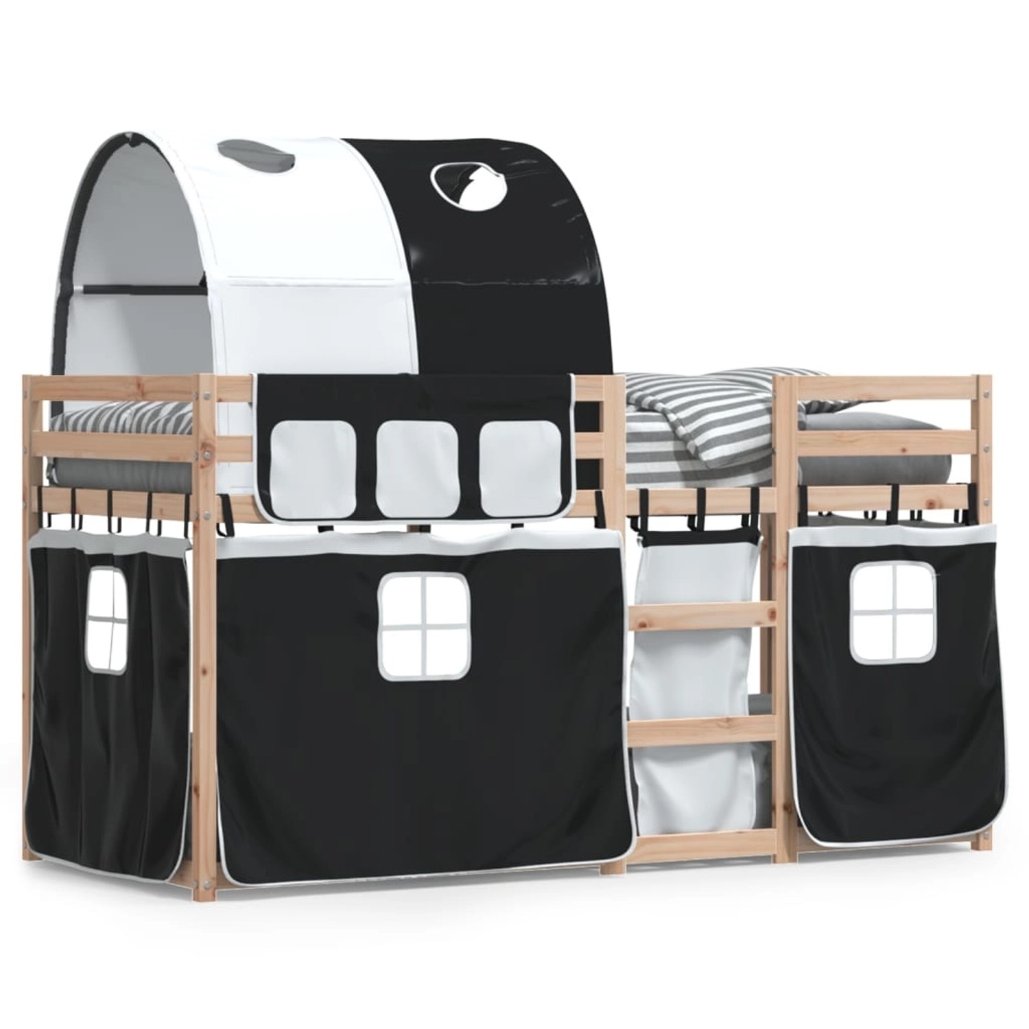 vidaXL Etagenbett mit Vorhängen Weiß & Schwarz 75x190 cm Kiefernholz 328400 günstig online kaufen