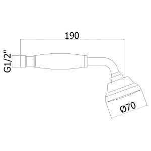 Technische Zeichnung: Kronenbach Handbrause IOTA 2.0 Chrom, Maße und Anschlussdetails.